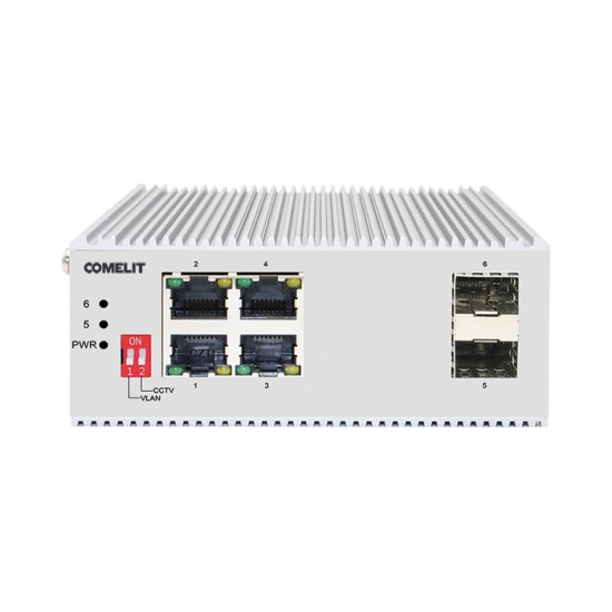 PoE мрежов суич, 4 порта + 2 SFP, гигабитов, DIN монтаж - Comelit IPSWP06N02A