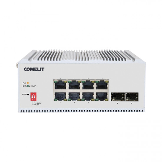 PoE мрежов суич, 8 порта + 2 SFP, гигабитов, DIN монтаж - Comelit IPSWP10N02A