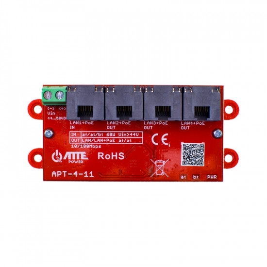 1xPoE IN 3xPoE Out мрежов суич 10/100 - ATTE Power APT-4-11