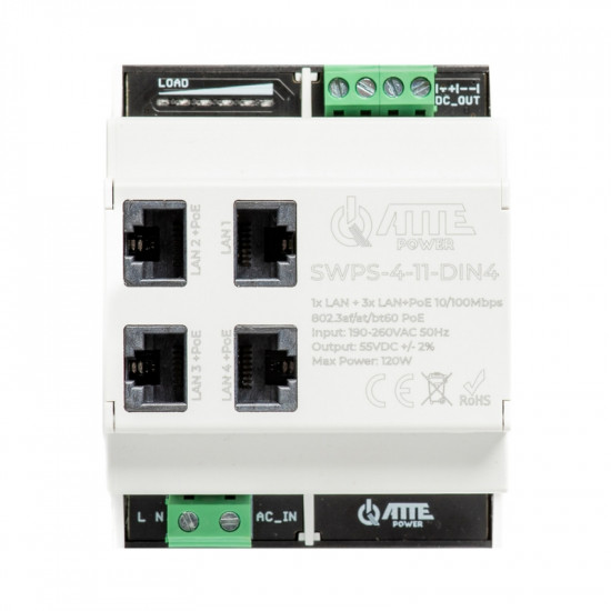 3 PoE порта, 1 UpLink порт - ATTE Power SWPS-4-11-DIN4