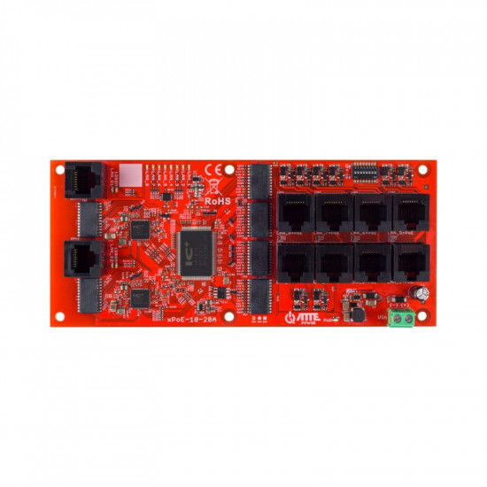 10-портов PoE суич (8xPoE 10/100 Mbps + 2xGigabit Uplink) - ATTE Power xPoE-10-20A-OF